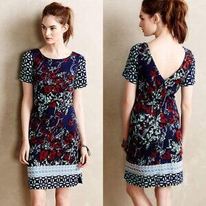 Anthropologie Deveney Ponte Shift Tracy Reese Knit Dress Blue Floral